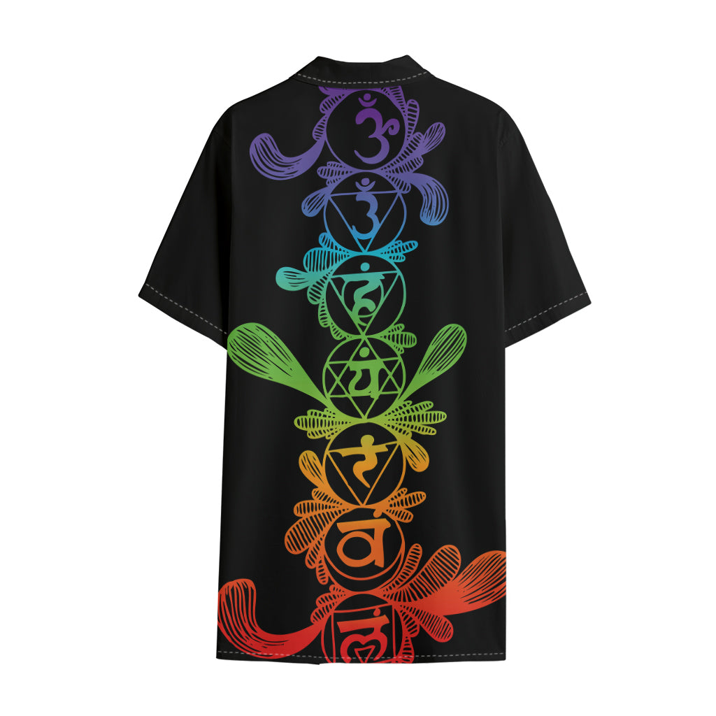 Seven Spiritual Chakras Print Cotton Hawaiian Shirt