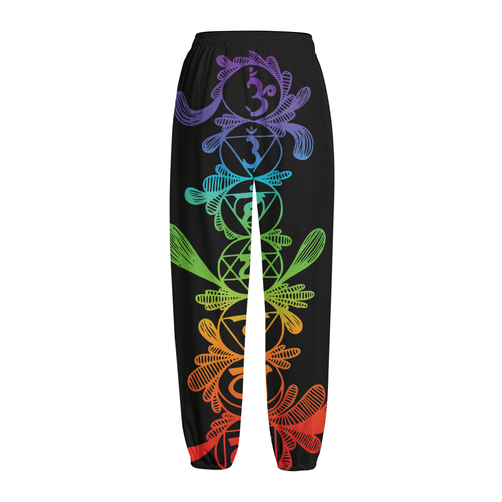 Seven Spiritual Chakras Print Fleece Lined Knit Pants
