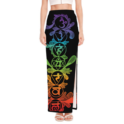 Seven Spiritual Chakras Print High Slit Maxi Skirt