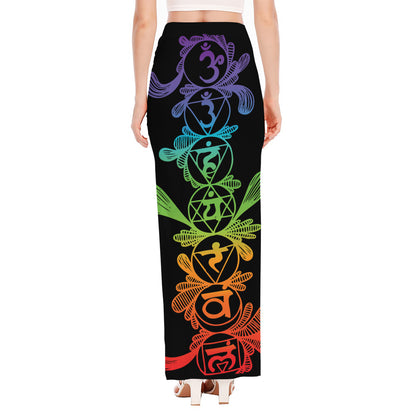 Seven Spiritual Chakras Print High Slit Maxi Skirt