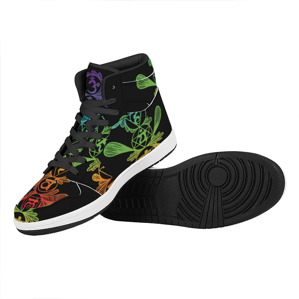 Seven Spiritual Chakras Print High Top Leather Sneakers