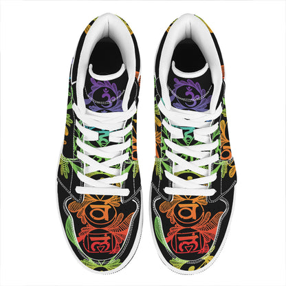 Seven Spiritual Chakras Print High Top Leather Sneakers