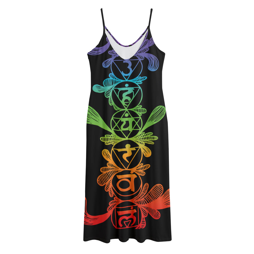 Seven Spiritual Chakras Print Jersey Midi Cami Dress