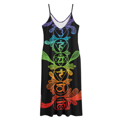 Seven Spiritual Chakras Print Jersey Midi Cami Dress