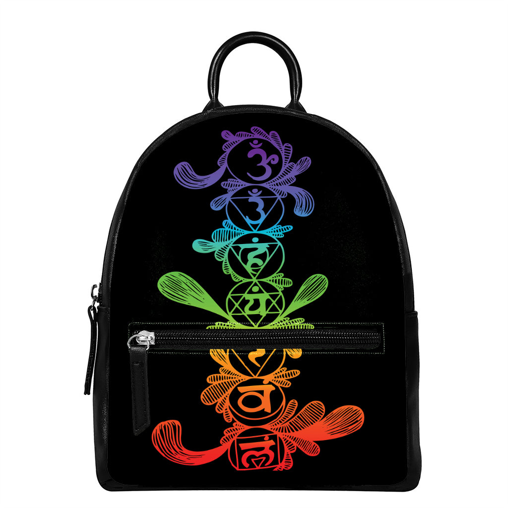 Seven Spiritual Chakras Print Leather Backpack