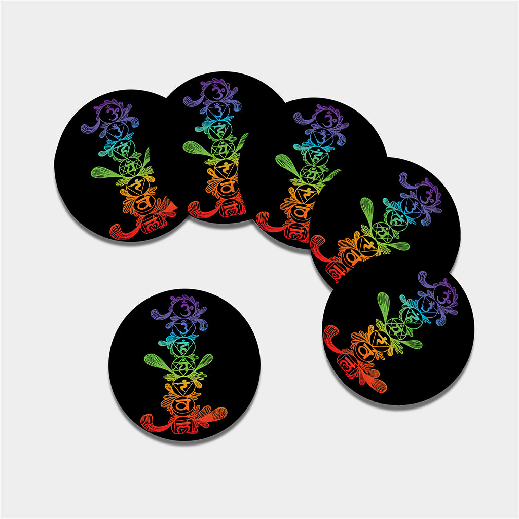 Seven Spiritual Chakras Print Leather Coaster Set