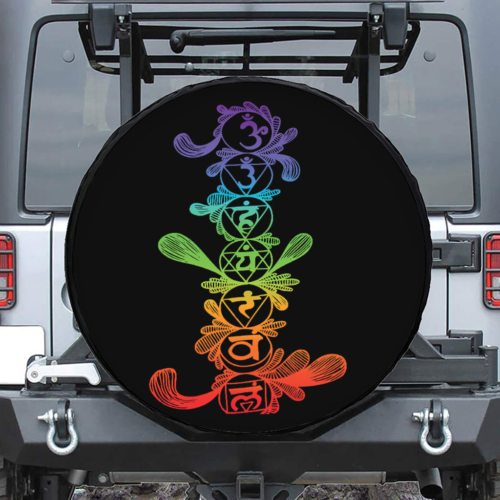 Seven Spiritual Chakras Print Leather Spare Tire Cover