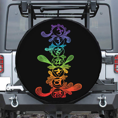 Seven Spiritual Chakras Print Leather Spare Tire Cover