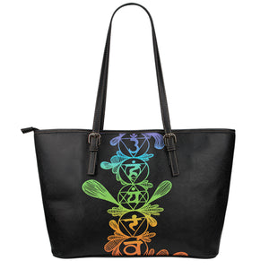 Seven Spiritual Chakras Print Leather Tote Bag