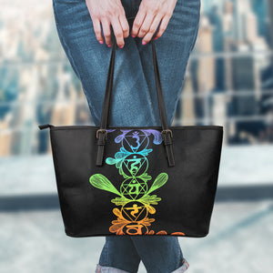 Seven Spiritual Chakras Print Leather Tote Bag