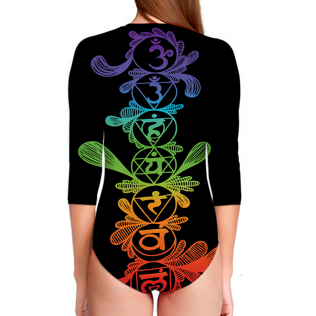 Seven Spiritual Chakras Print Long Sleeve Swimsuit