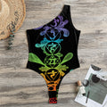 Seven Spiritual Chakras Print One Shoulder Bodysuit