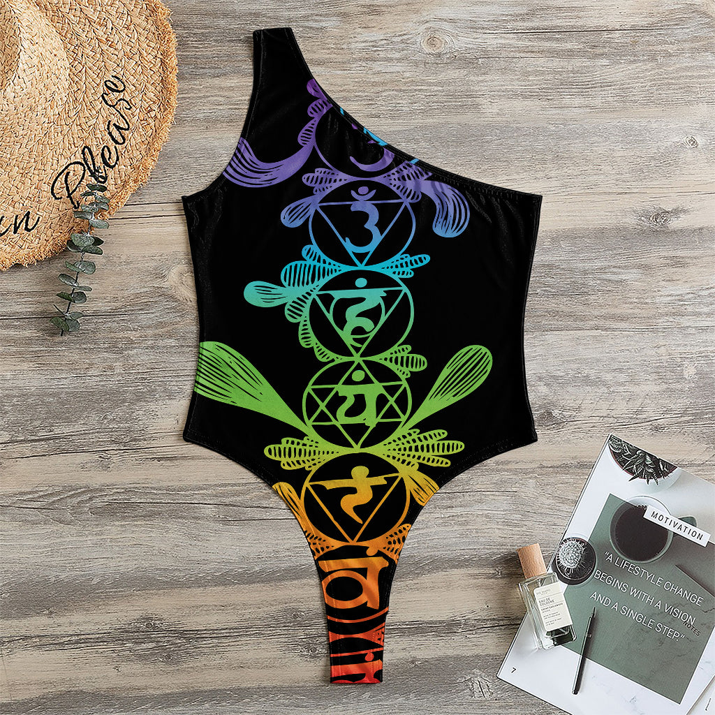 Seven Spiritual Chakras Print One Shoulder Bodysuit