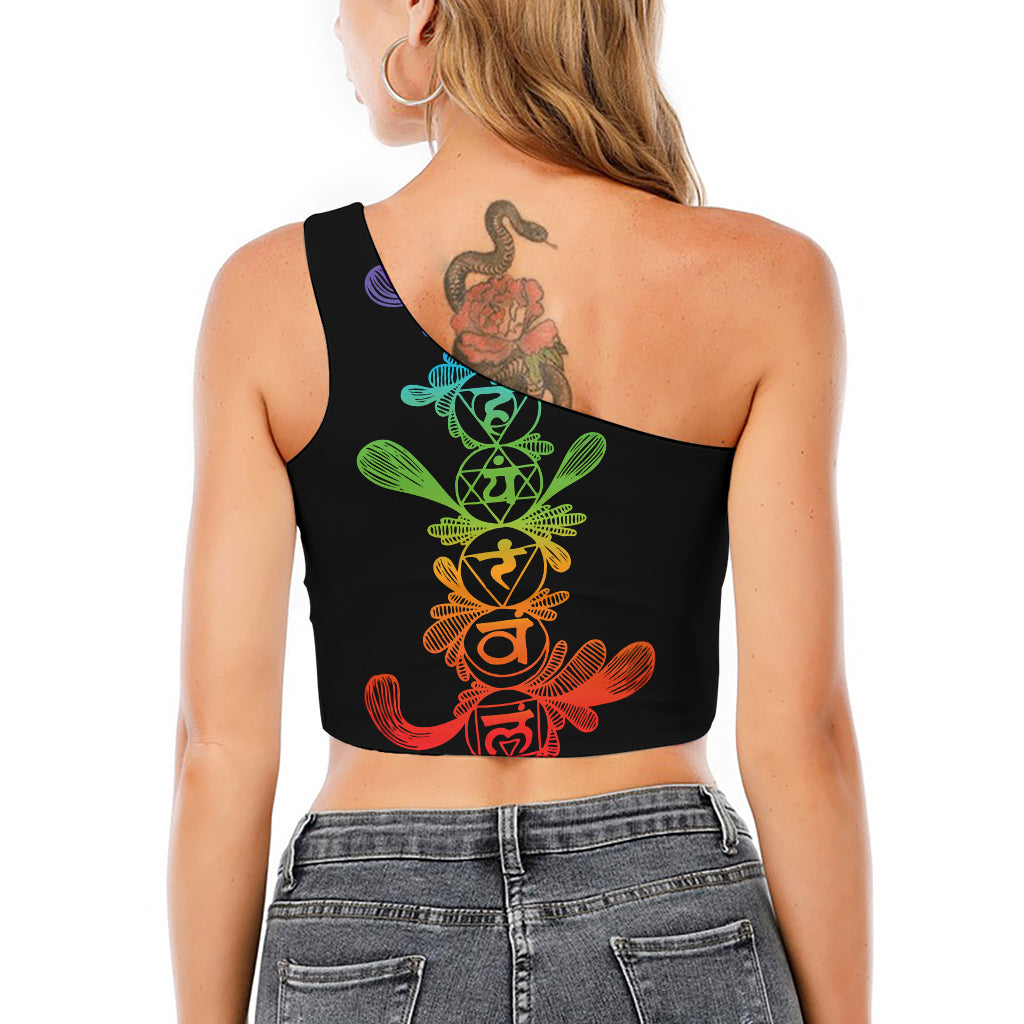 Seven Spiritual Chakras Print One Shoulder Crop Top
