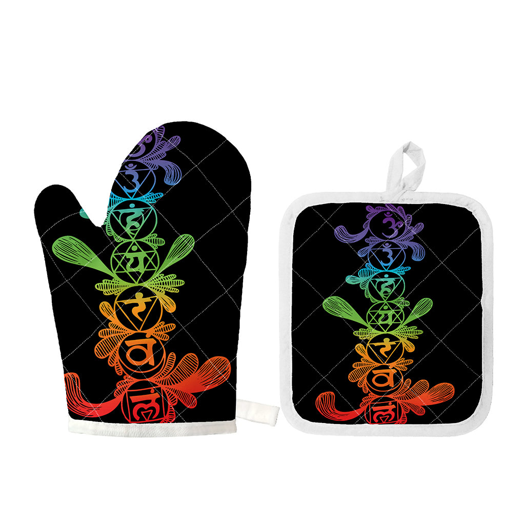 Seven Spiritual Chakras Print Oven Mitt And Pot Holder Set
