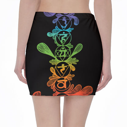 Seven Spiritual Chakras Print Pencil Mini Skirt