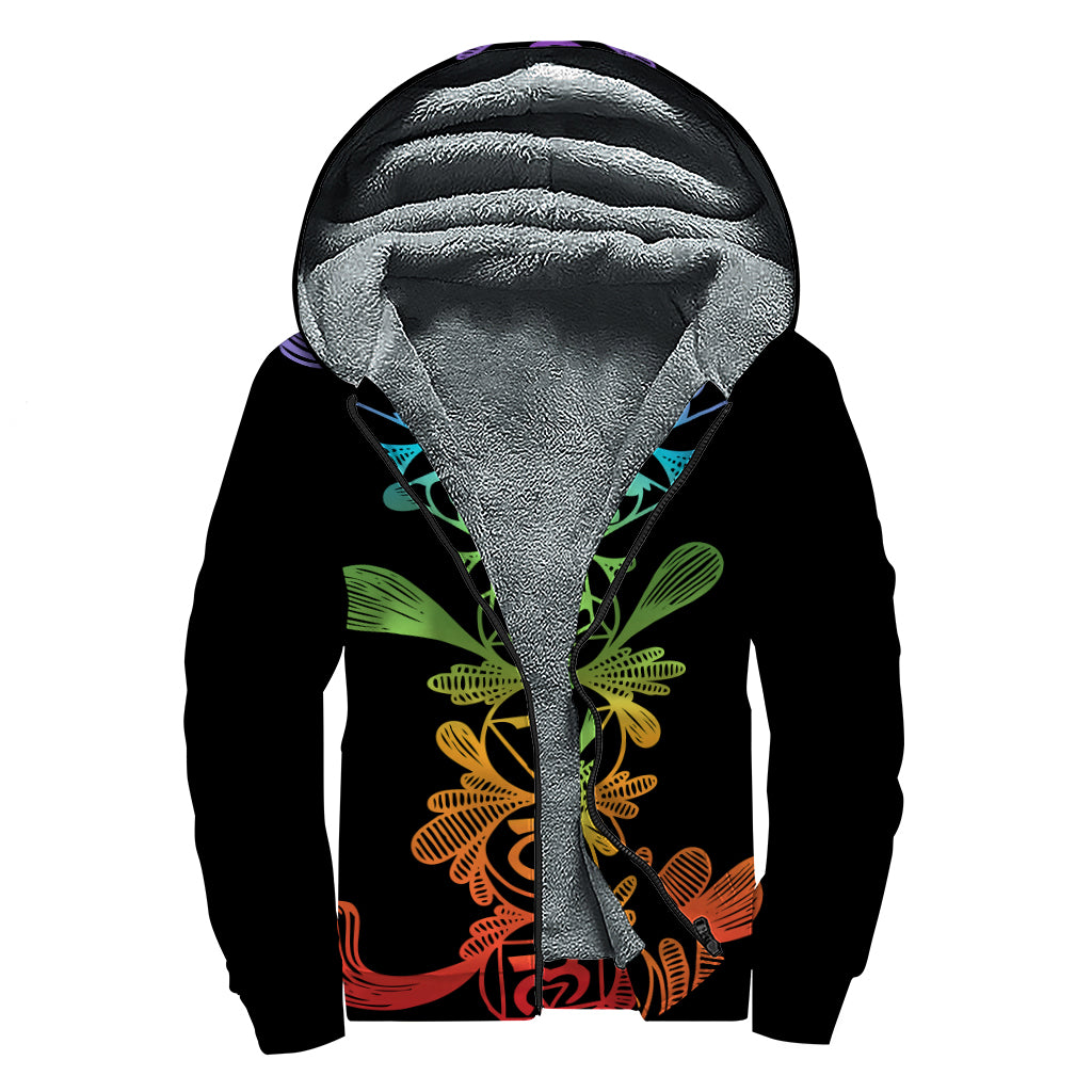 Seven Spiritual Chakras Print Sherpa Lined Zip Up Hoodie