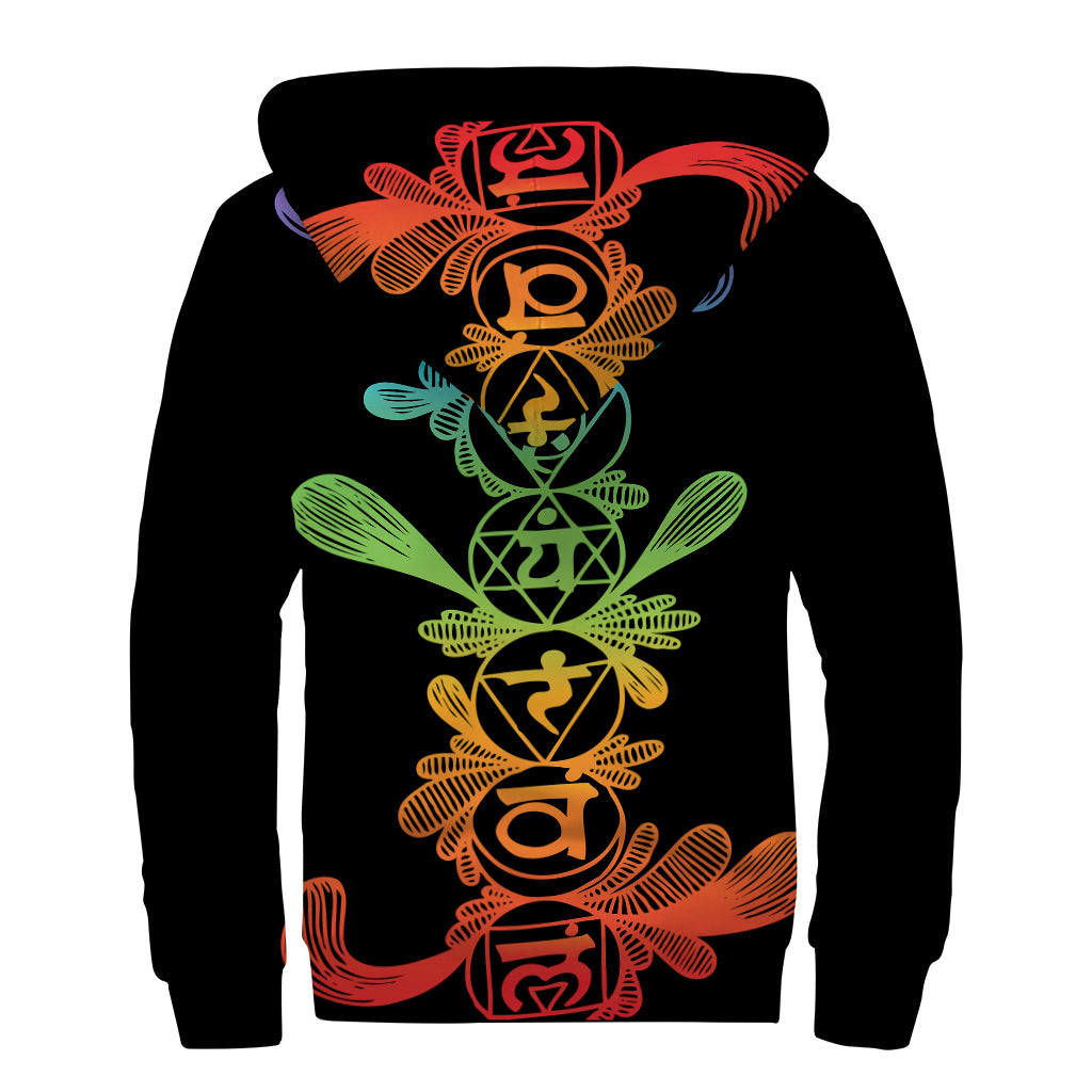 Seven Spiritual Chakras Print Sherpa Lined Zip Up Hoodie