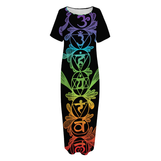 Seven Spiritual Chakras Print Short Sleeve Long Nightdress