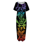 Seven Spiritual Chakras Print Short Sleeve Long Nightdress