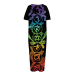 Seven Spiritual Chakras Print Short Sleeve Long Nightdress