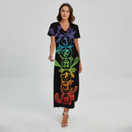 Seven Spiritual Chakras Print Short Sleeve Maxi Dress
