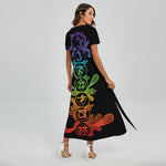 Seven Spiritual Chakras Print Short Sleeve Maxi Dress