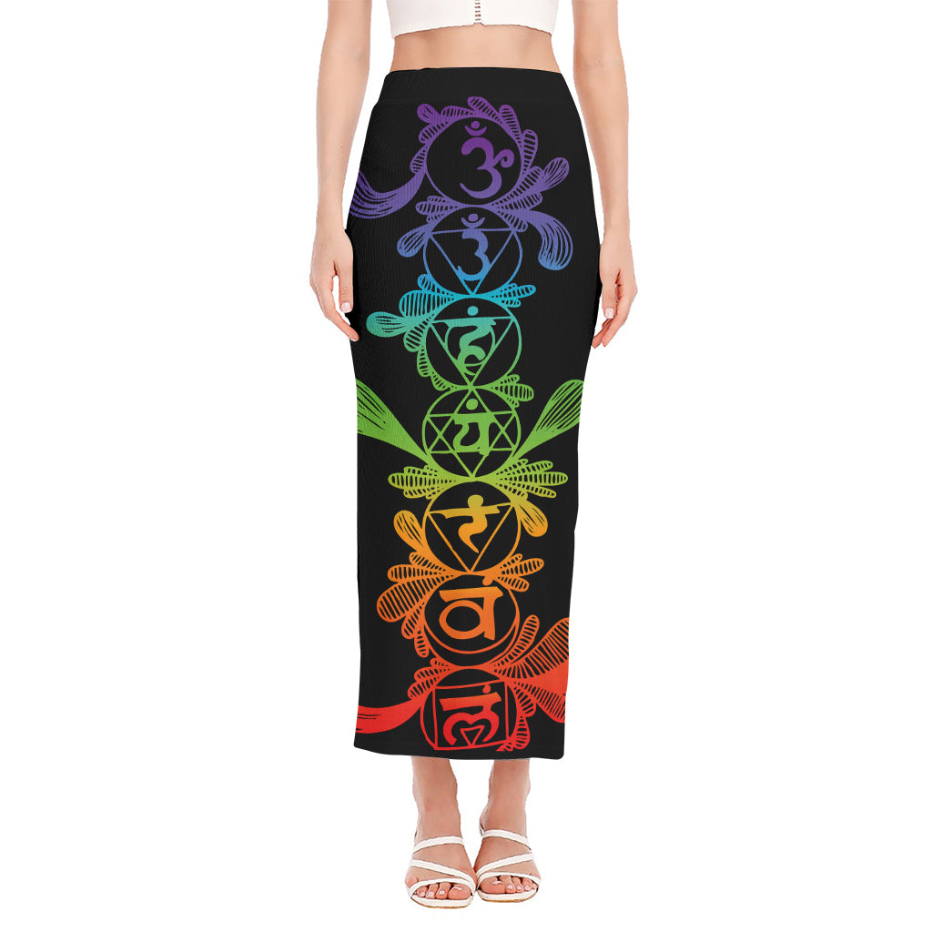Seven Spiritual Chakras Print Side Slit Maxi Skirt