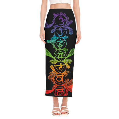 Seven Spiritual Chakras Print Side Slit Maxi Skirt
