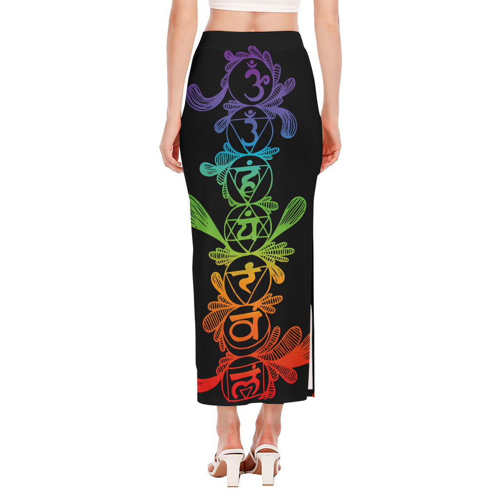 Seven Spiritual Chakras Print Side Slit Maxi Skirt