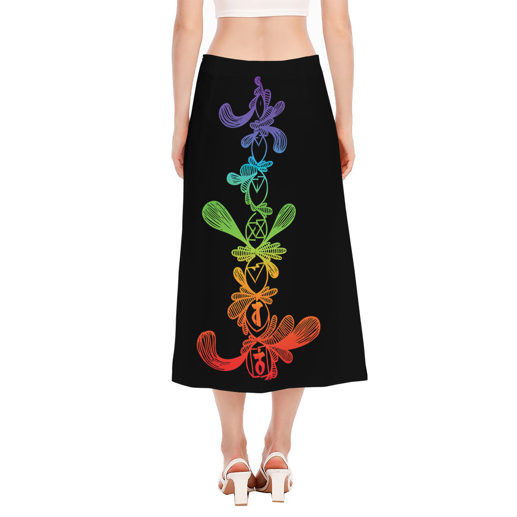 Seven Spiritual Chakras Print Side Slit Midi Skirt
