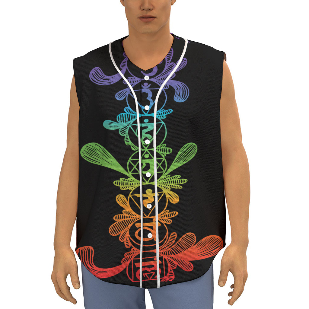 Seven Spiritual Chakras Print Sleeveless Baseball Jersey