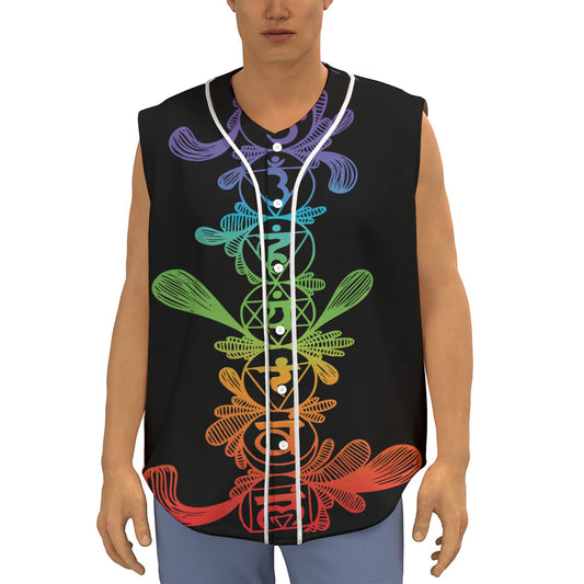 Seven Spiritual Chakras Print Sleeveless Baseball Jersey