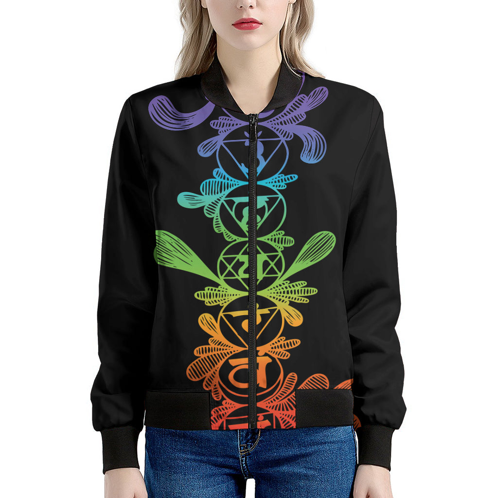 Seven Spiritual Chakras Print Women's Bomber Jacket