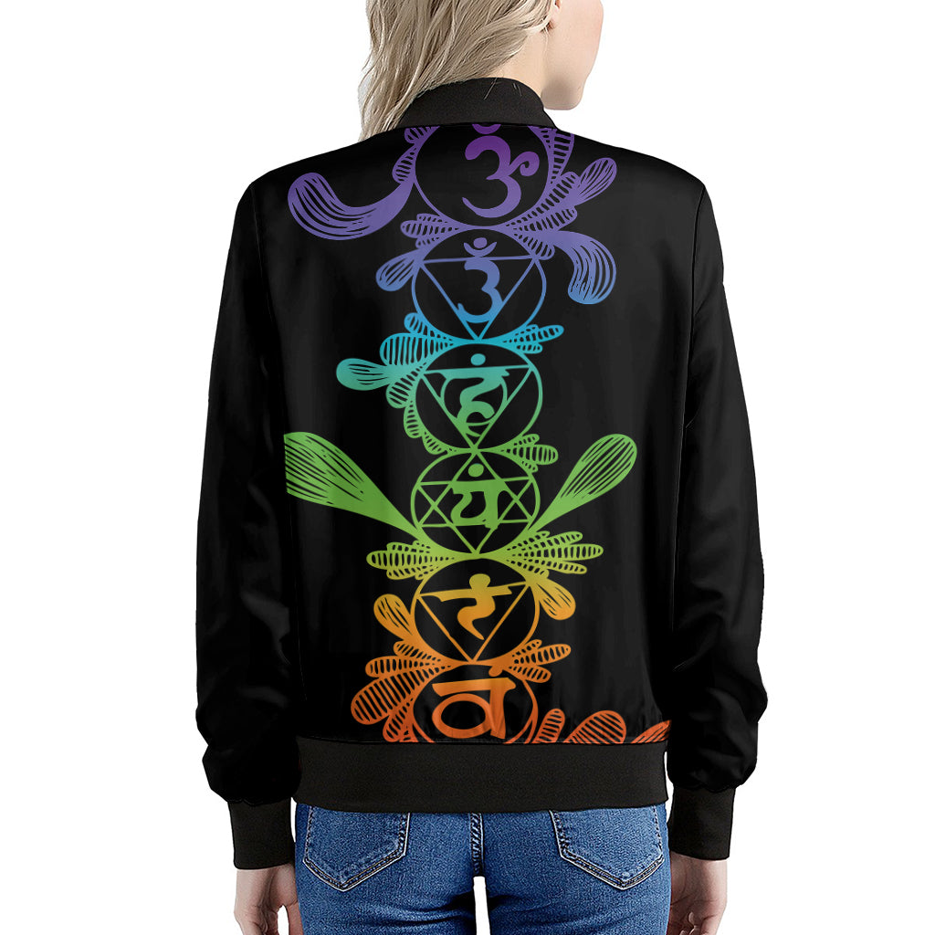 Seven Spiritual Chakras Print Women's Bomber Jacket