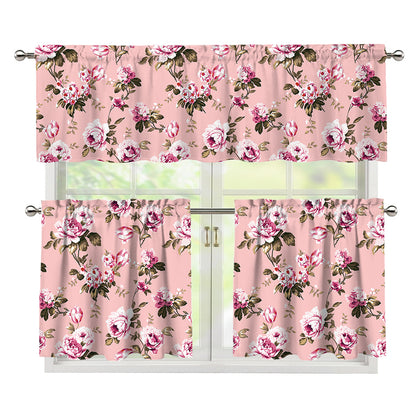 Shabby Chic Vintage Floral Print 3 Piece Kitchen Curtains