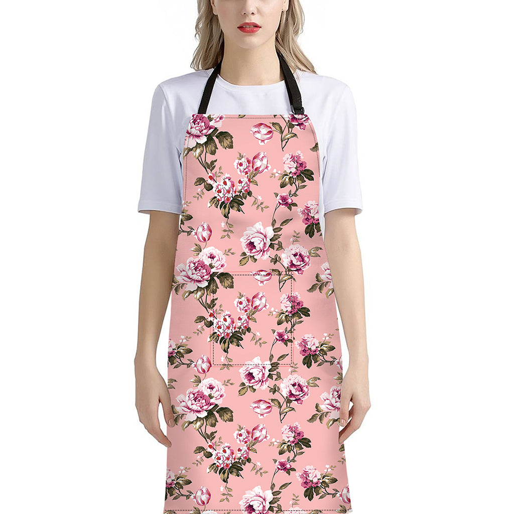 Shabby Chic Vintage Floral Print Bib Apron With Pocket