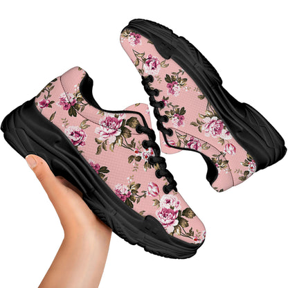 Shabby Chic Vintage Floral Print Black Chunky Shoes