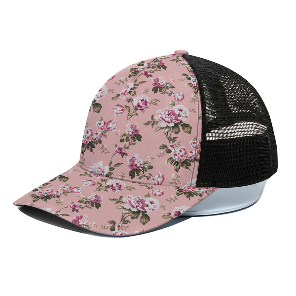 Shabby Chic Vintage Floral Print Black Mesh Trucker Cap