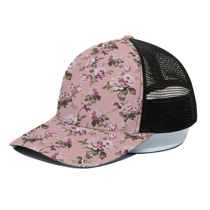 Shabby Chic Vintage Floral Print Black Mesh Trucker Cap