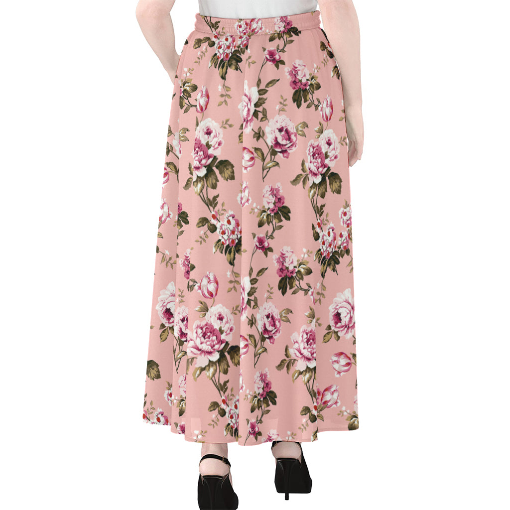 Shabby Chic Vintage Floral Print Chiffon Maxi Skirt