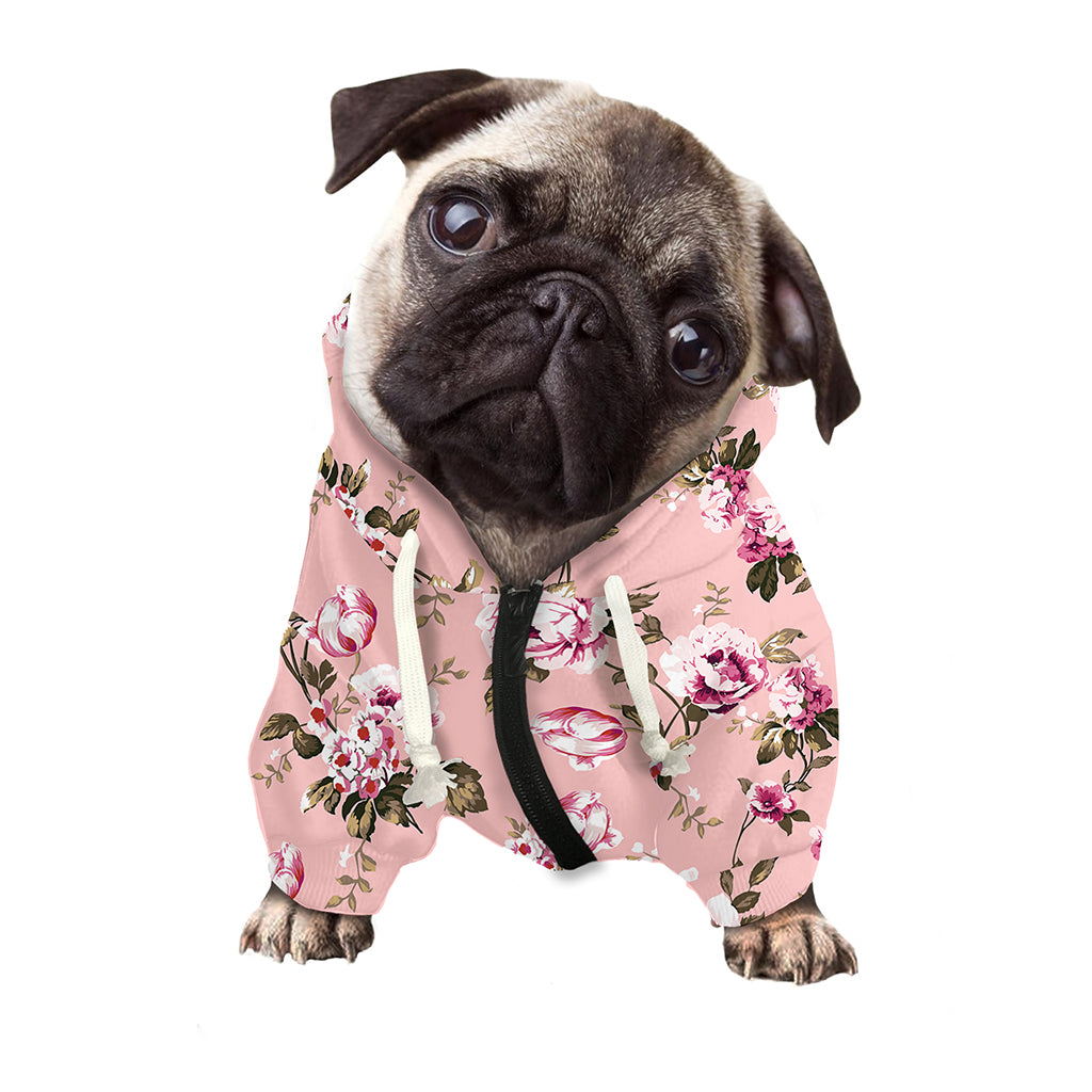 Shabby Chic Vintage Floral Print Dog Zip Up Hoodie