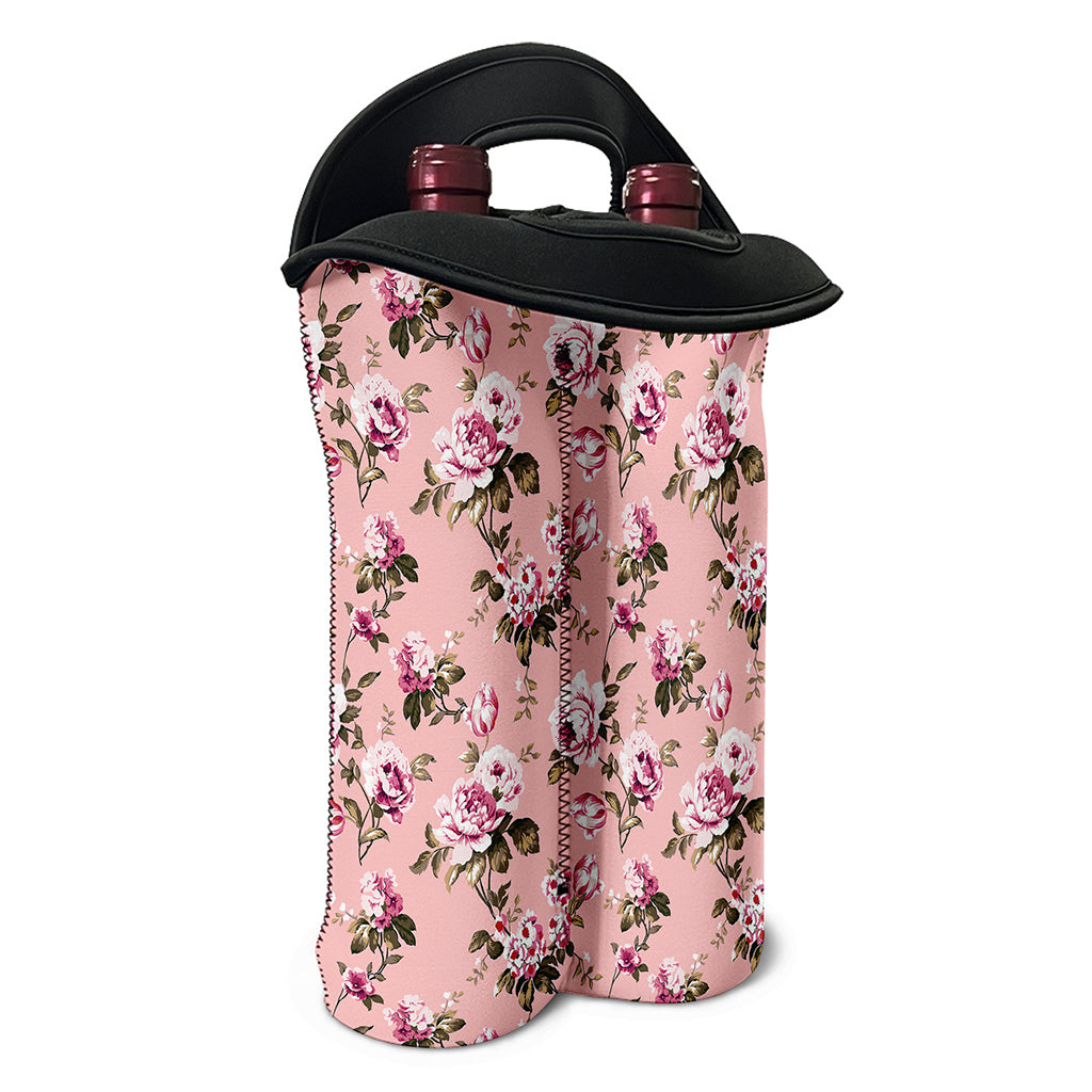 Shabby Chic Vintage Floral Print Double Neoprene Wine Tote