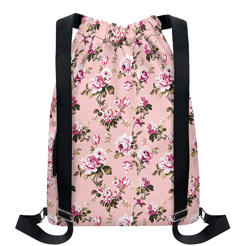 Shabby Chic Vintage Floral Print Drawstring Backpack