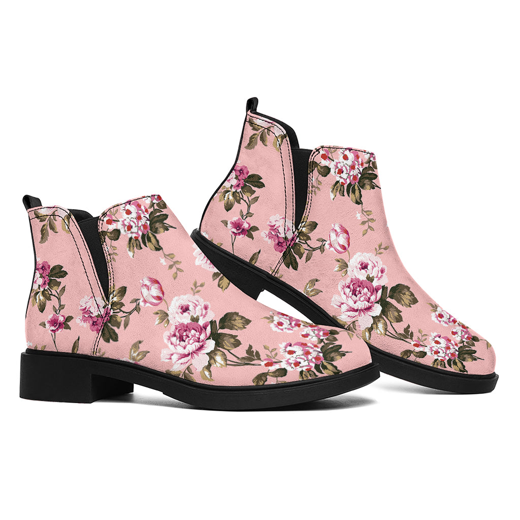 Shabby Chic Vintage Floral Print Flat Ankle Boots