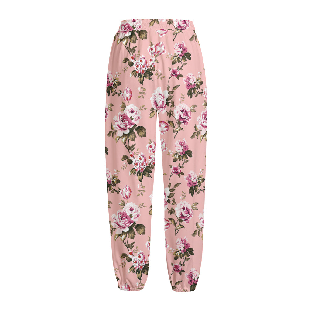 Shabby Chic Vintage Floral Print Fleece Lined Knit Pants