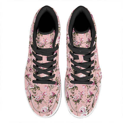 Shabby Chic Vintage Floral Print High Top Leather Sneakers