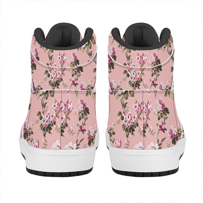 Shabby Chic Vintage Floral Print High Top Leather Sneakers