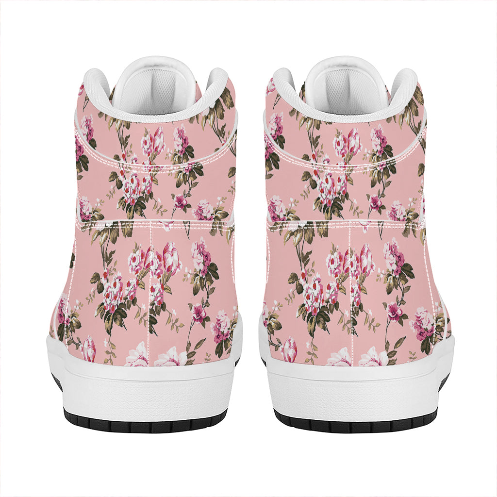 Shabby Chic Vintage Floral Print High Top Leather Sneakers