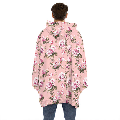 Shabby Chic Vintage Floral Print Hoodie Blanket